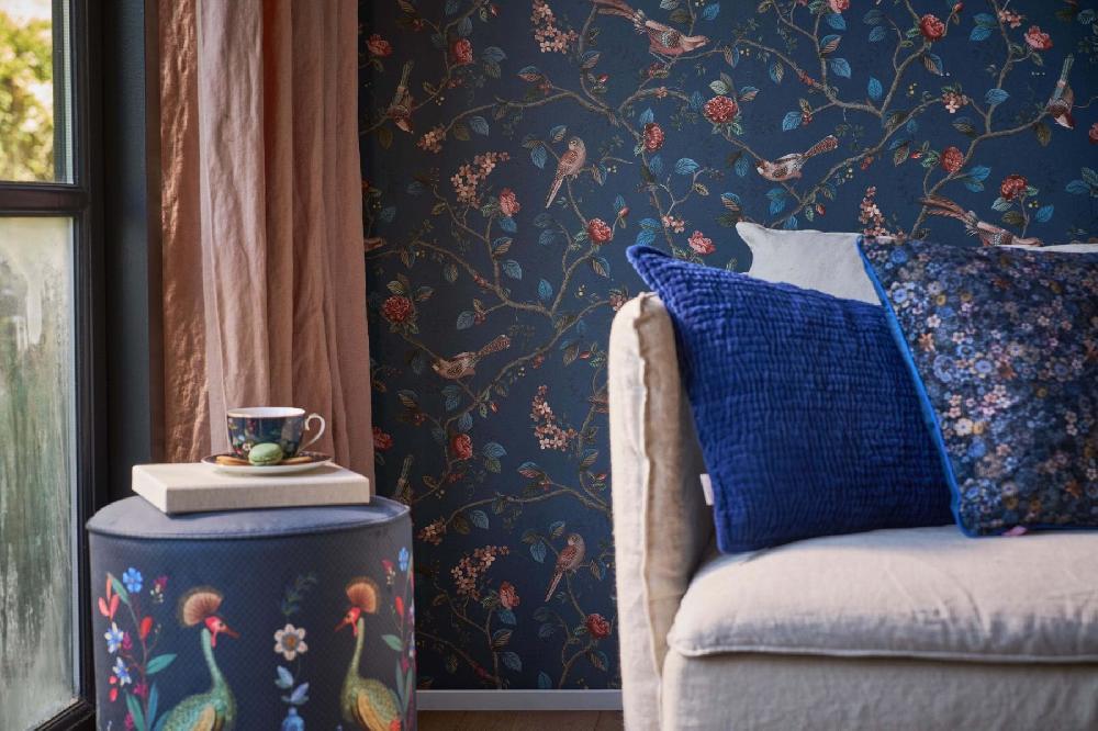 Pip Studio Pip Studio Good Nightingale Vliesbehang Donker Blauw