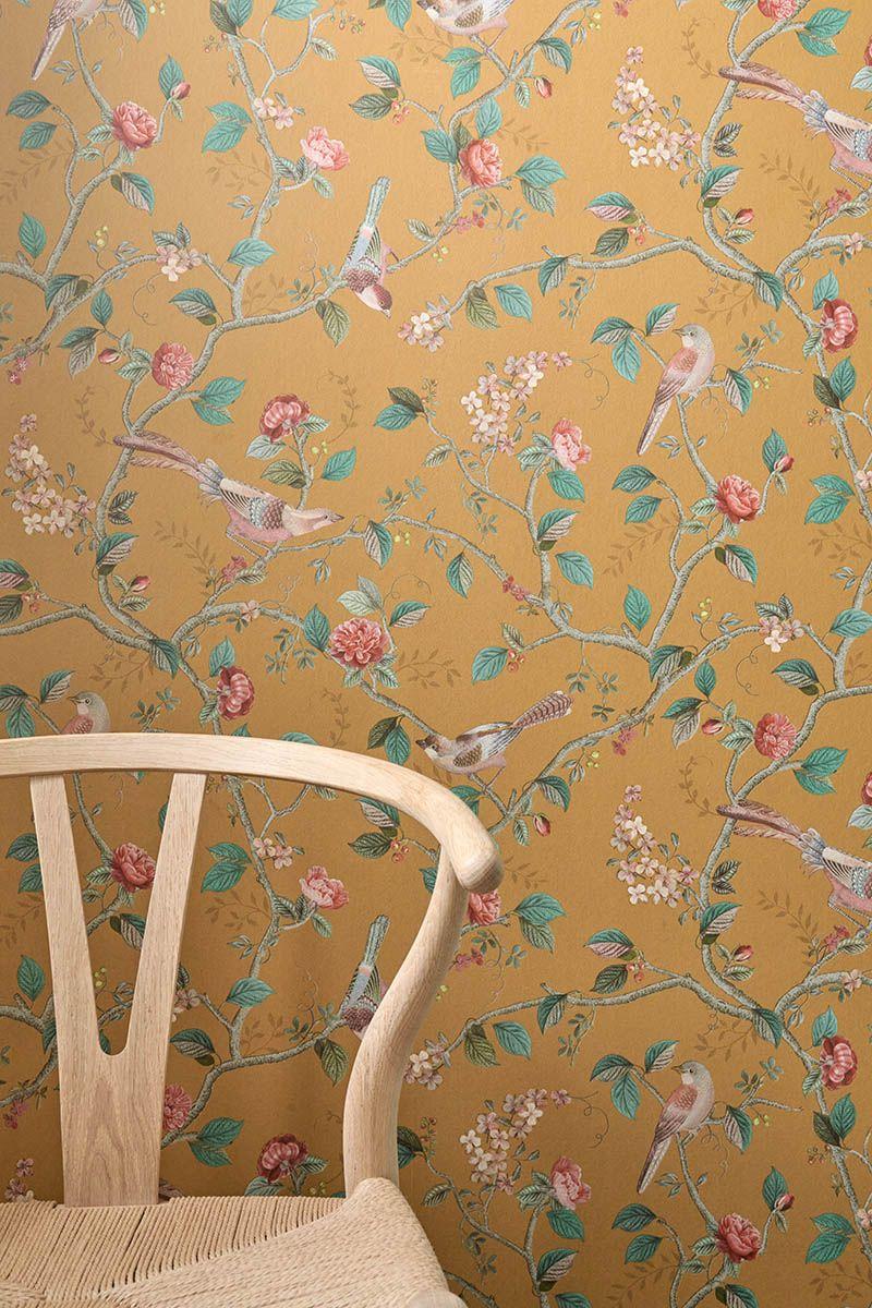 pip studio Pip Studio Good Nightingale Vliesbehang Oker