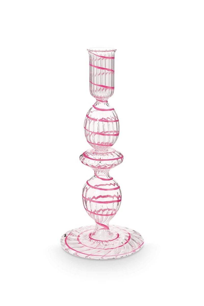 pip studio Kandelaar Glas Swirl Roze 20cm Blauw