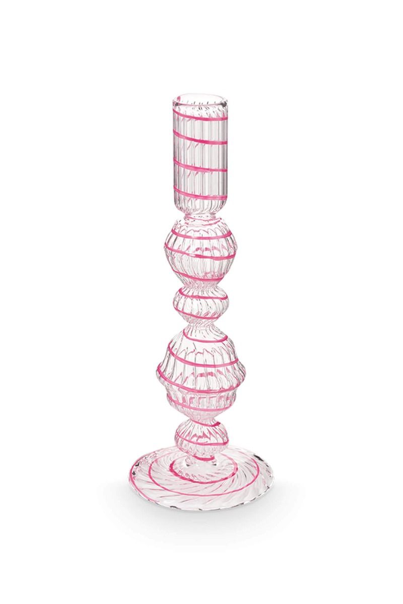 pip studio Kandelaar Glas Swirl Roze 22cm Roze