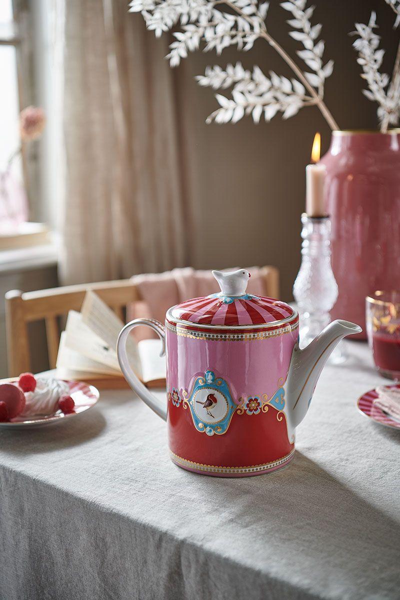 Pip Studio Love Birds Theepot Medium Rood/Roze