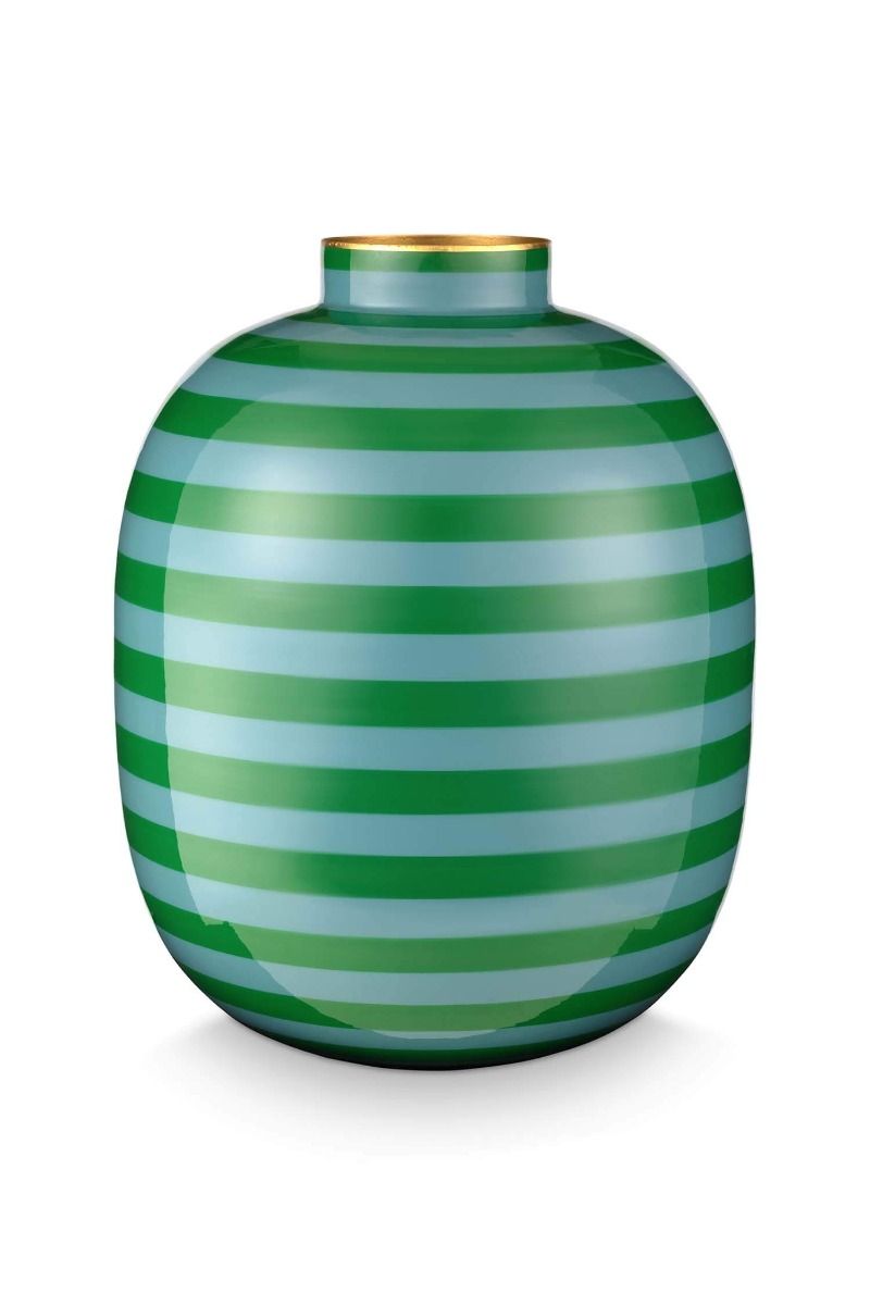pip studio Metalen Vaas Stripes Groen 32cm Paars