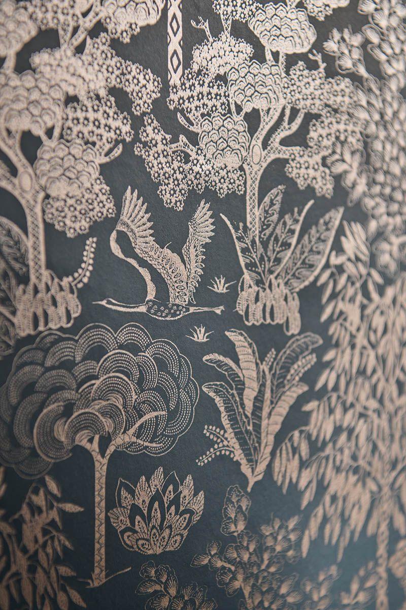 Pip Studio Pip Studio Origami Tree Vliesbehang Donker Blauw/Rosé Goud Blauw