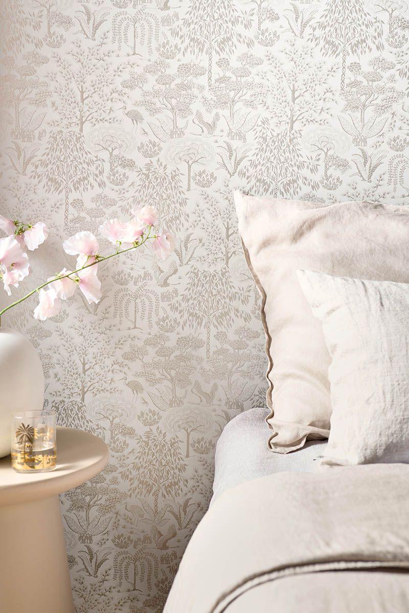 pip studio Pip Studio Origami Tree Vliesbehang Gebroken Wit/Zilver Blauw