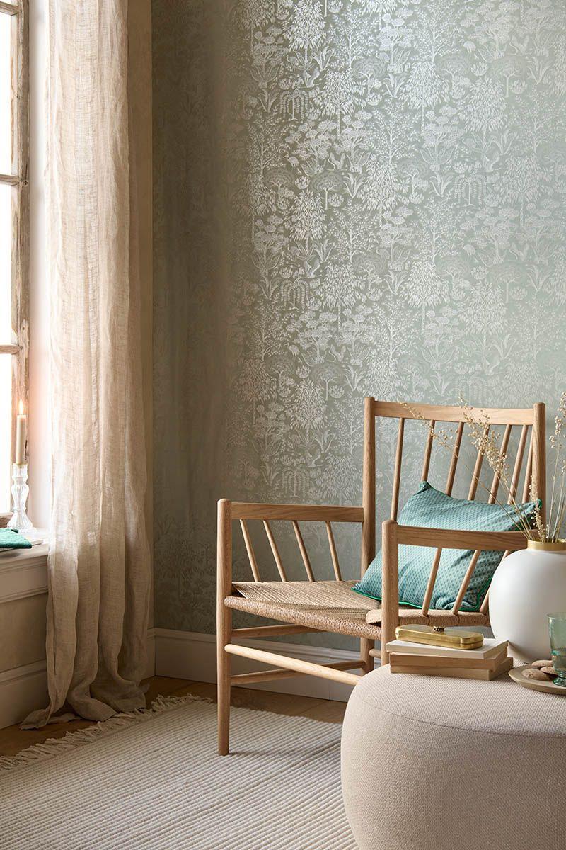 Pip Studio Pip Studio Origami Tree Vliesbehang Licht Groen/Zilver Blauw