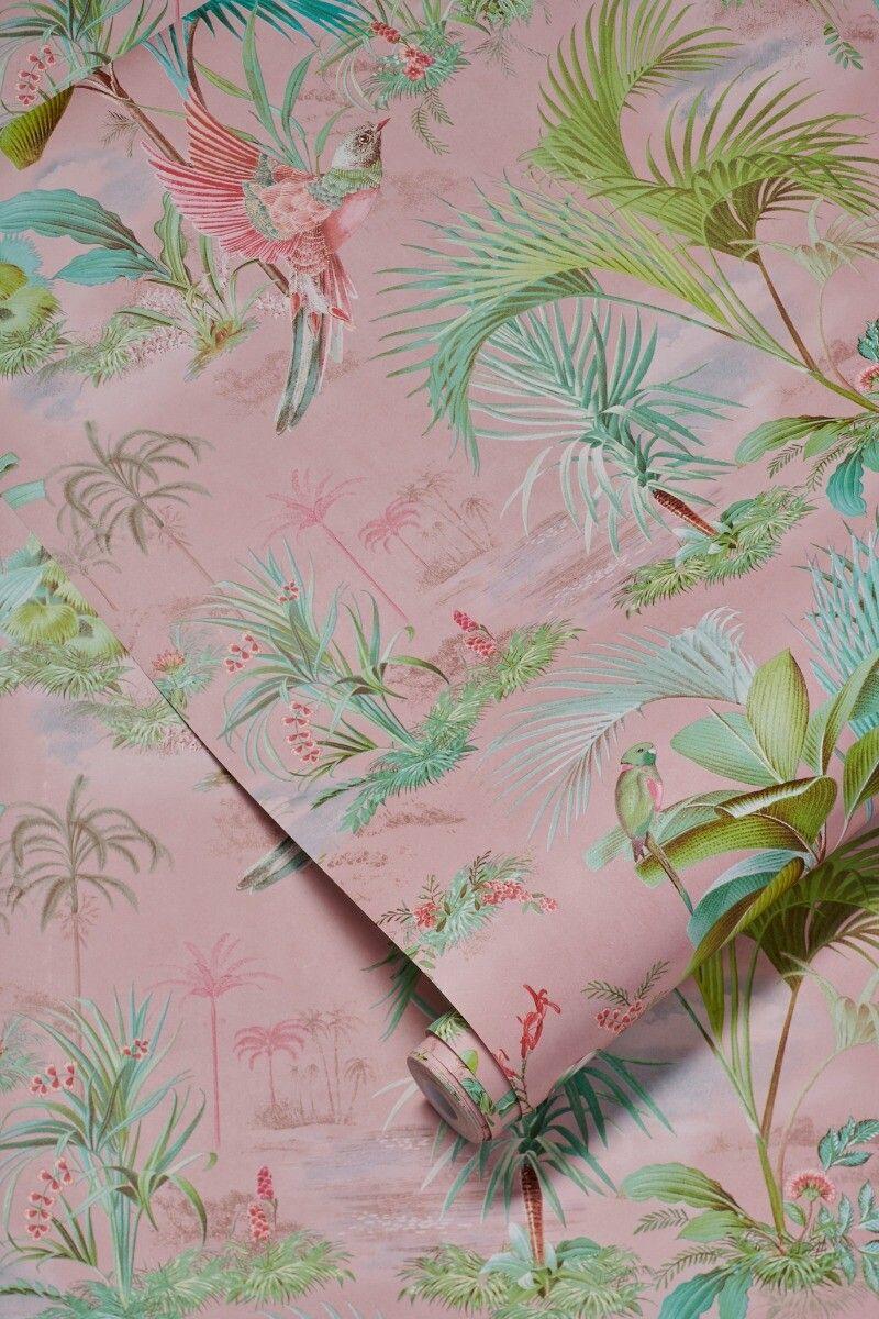 Pip Studio Pip Studio Palm Scene Vliesbehang Roze Geel