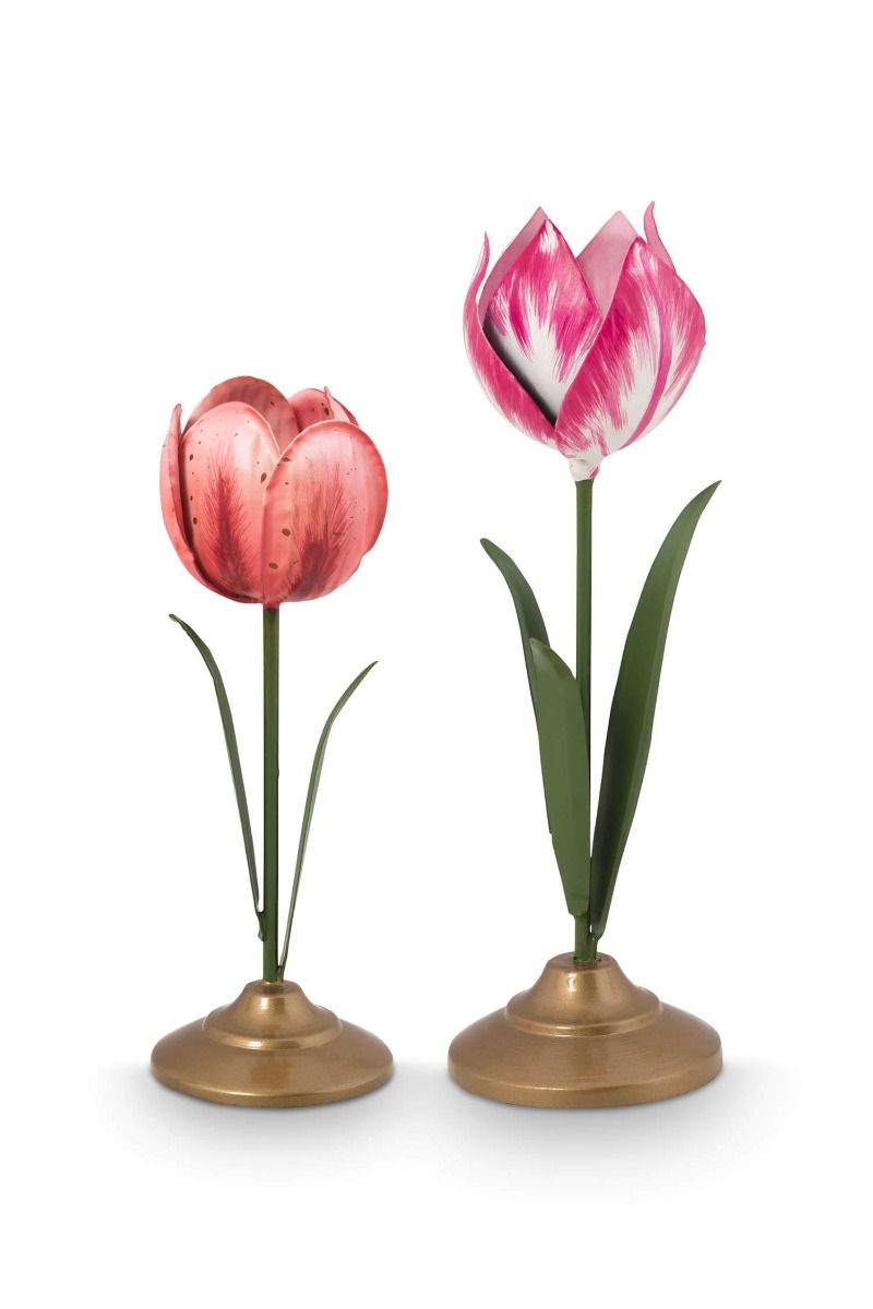 pip studio Set/2 Tulp Kandelaars Metaal Roze Geel