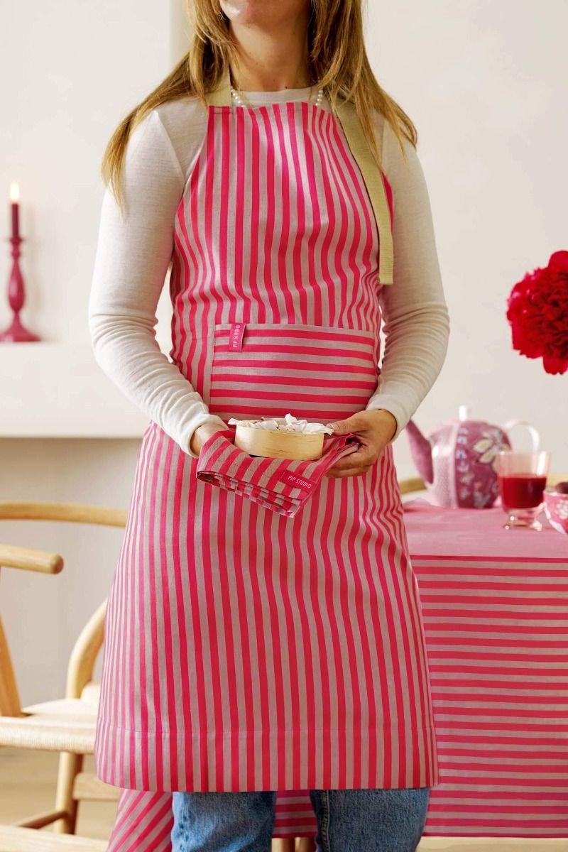 Pip Studio Stripes Keukenschort Roze Groen