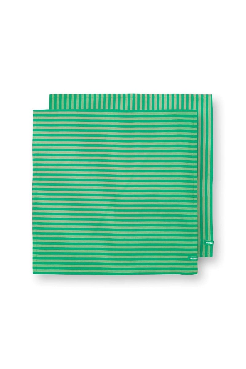 pip studio Stripes Set/2 Theedoeken Groen Groen