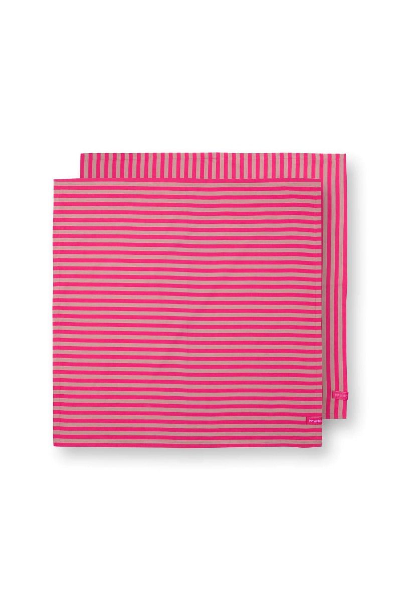 pip studio Stripes Set/2 Theedoeken Roze Groen