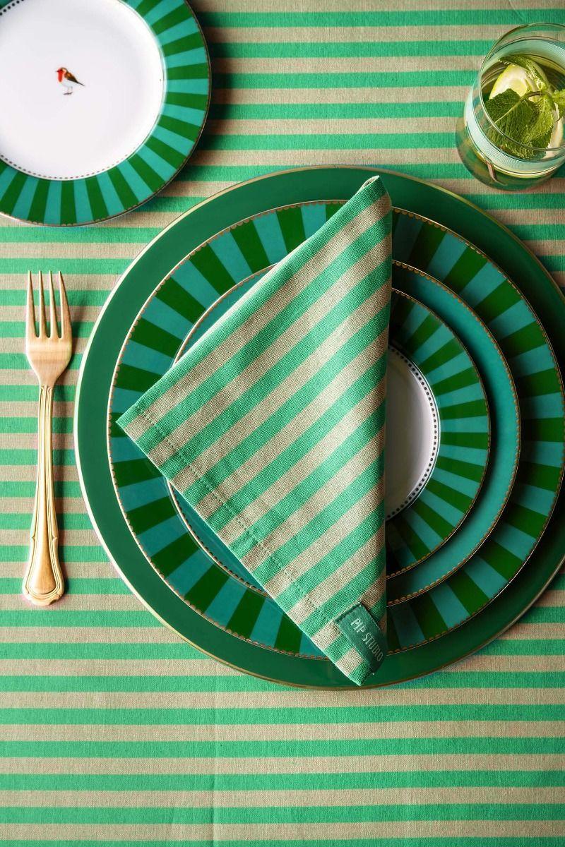 Pip Studio Stripes Set/4 Servetten Groen Geel