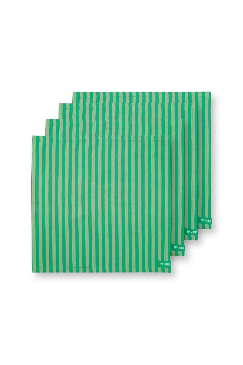 pip studio Stripes Set/4 Servetten Groen Geel