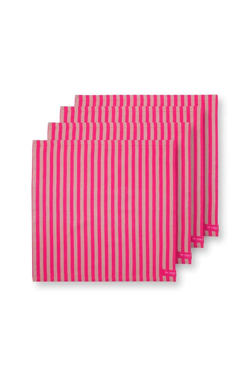 pip studio Stripes Set/4 Servetten Roze Geel