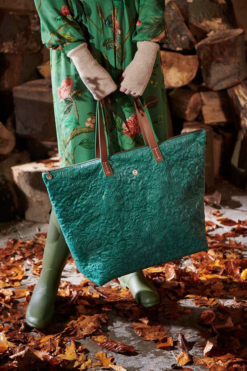 Pip Studio Tote Bag Velvet Quiltey Days Groen Rood