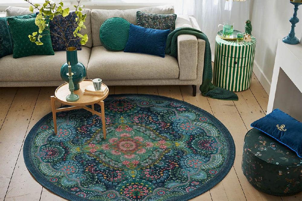 Pip Studio Rond Vloerkleed Moon Delight By Pip Donkerblauw Khaki