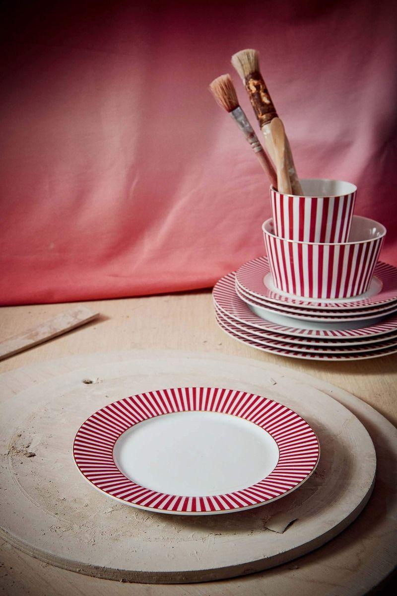 Pip Studio Royal Stripes Gebaksbord Donkerroze 17cm Roze