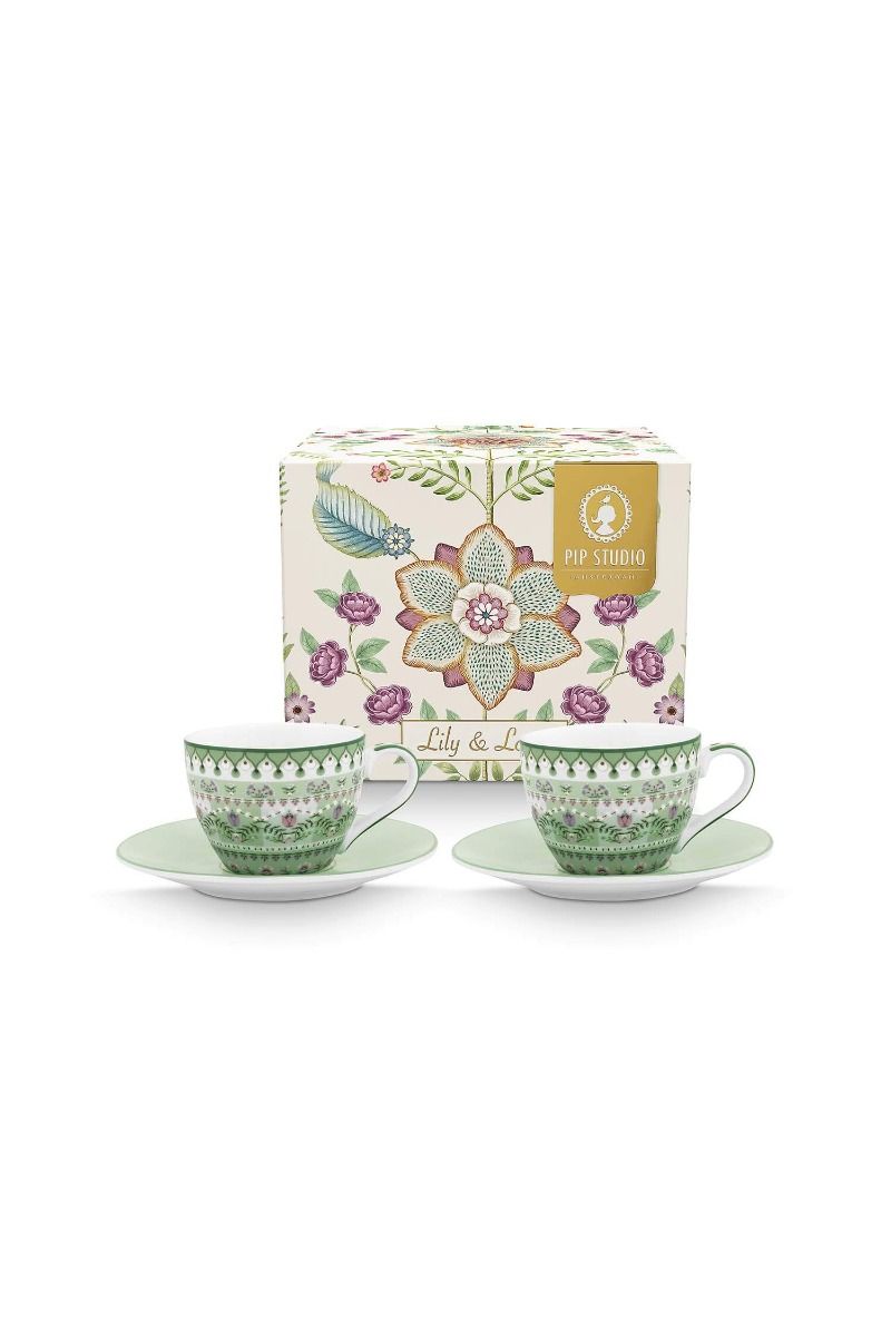 pip studio Set/2 Espresso Koppen & Schotels Lily&Lotus Licht Groen Groen