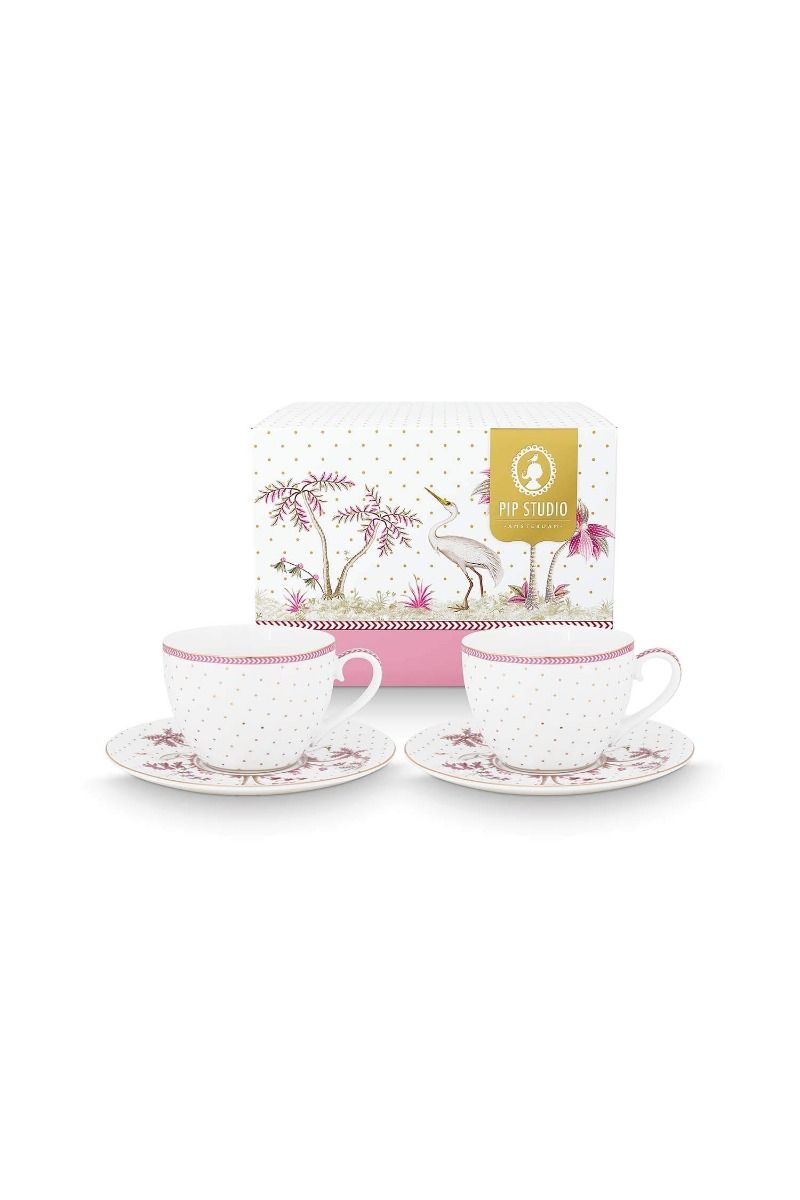 pip studio Set/2 Koppen & Schotels Jolie Stippen Goud Roze Wit