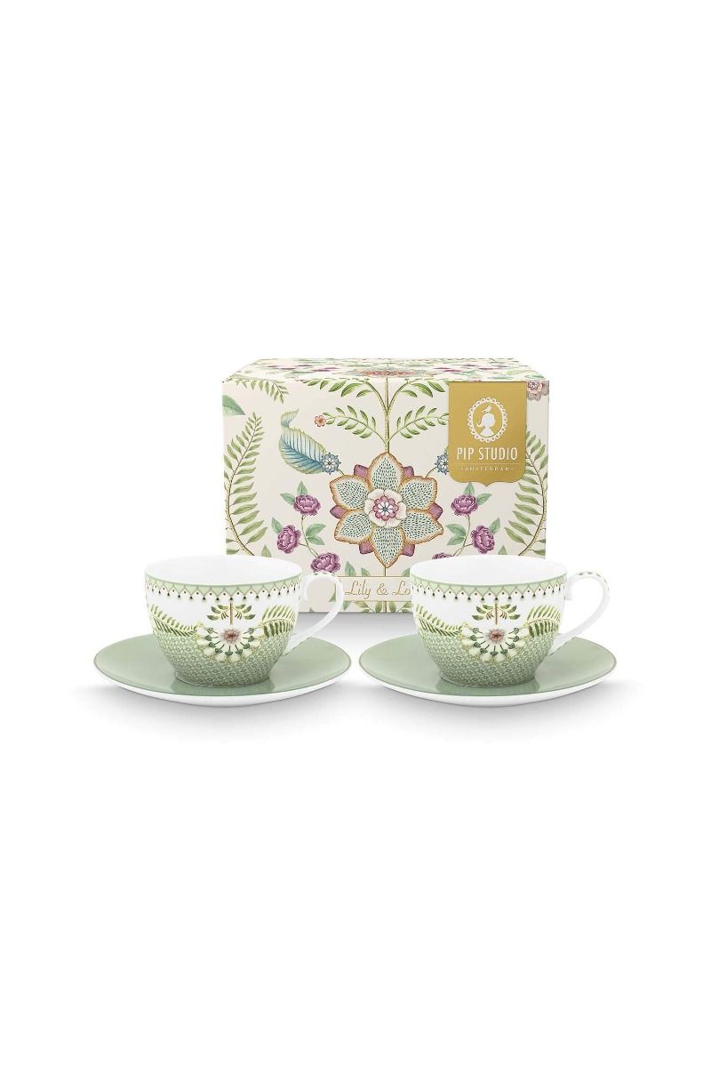 pip studio Set/2 Koppen & Schotels Lily&Lotus Licht Groen Paars