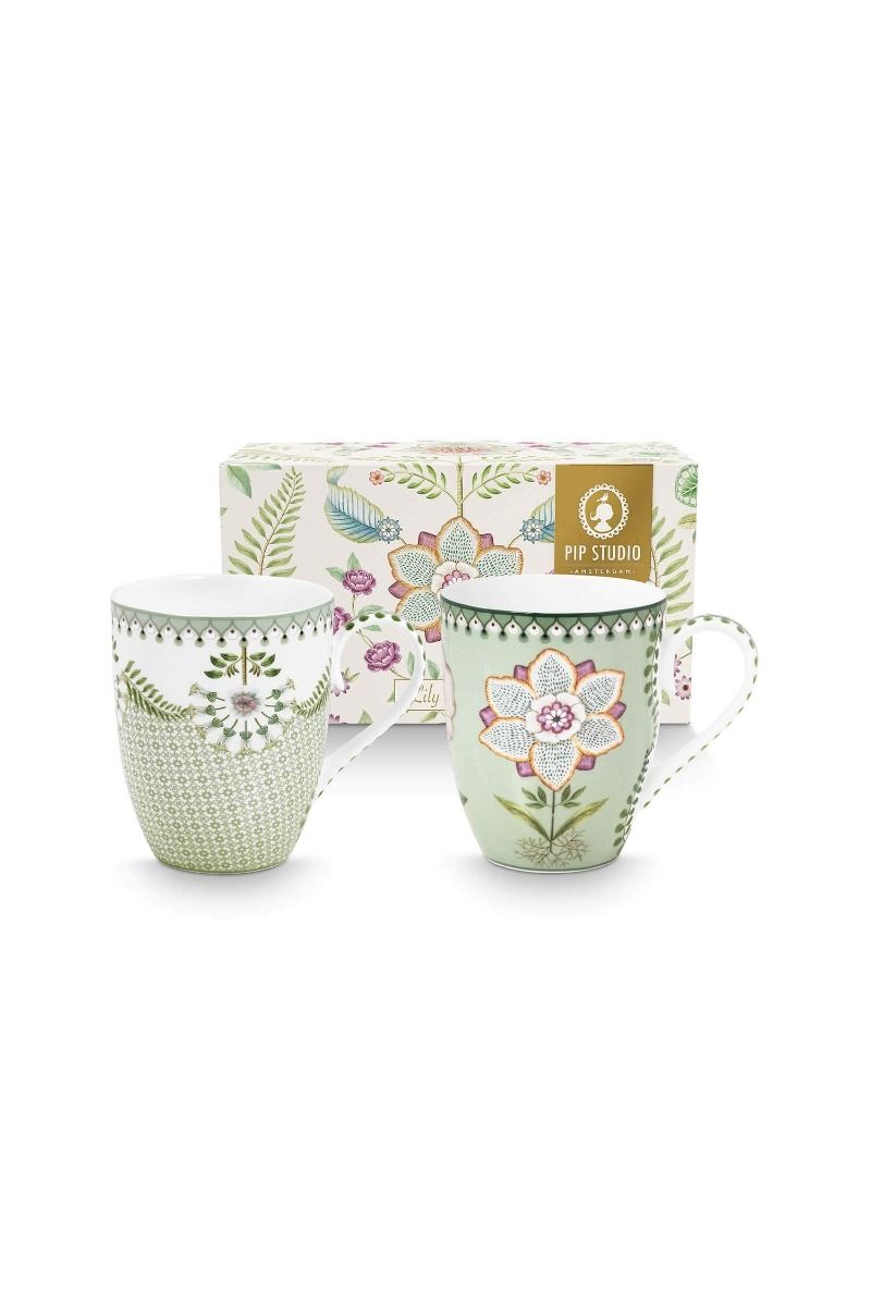 pip studio Set/2 Mokken Groot Lily&Lotus Licht Groen Paars