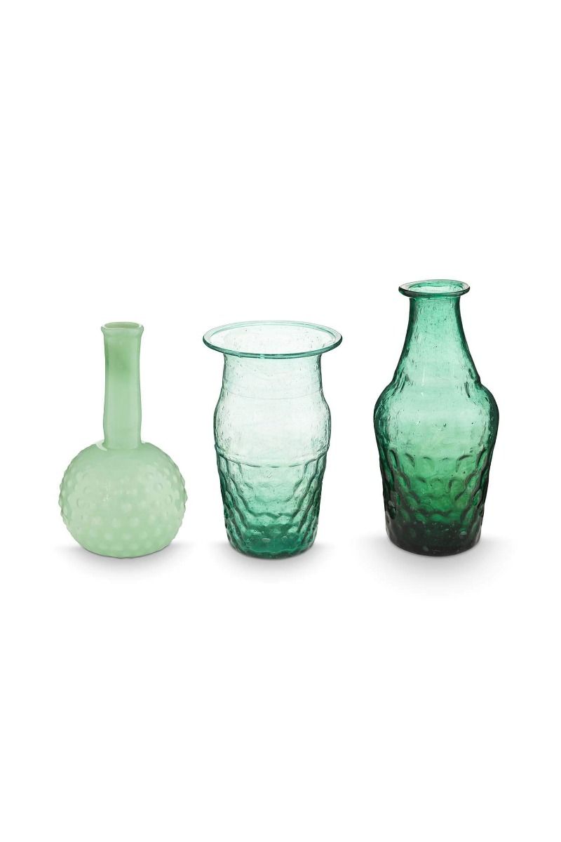 pip studio Set/3 Vazen Glas Klein Blauw-Groen Groen