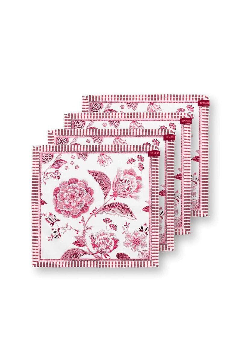 pip studio Set/4 Servetten Royal Regal Flower Rood Rood