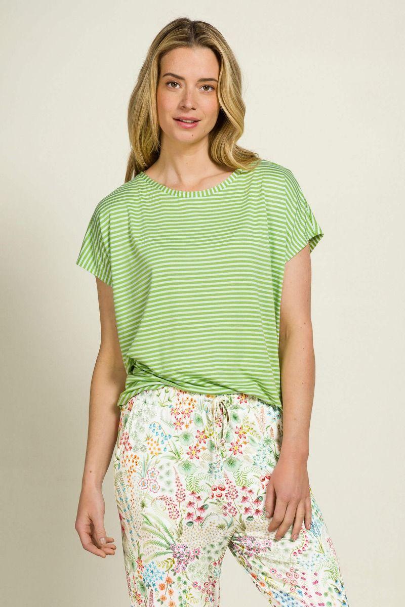 Pip Studio Tatum Top Korte Mouw Little Sumo Stripe Groen Zand