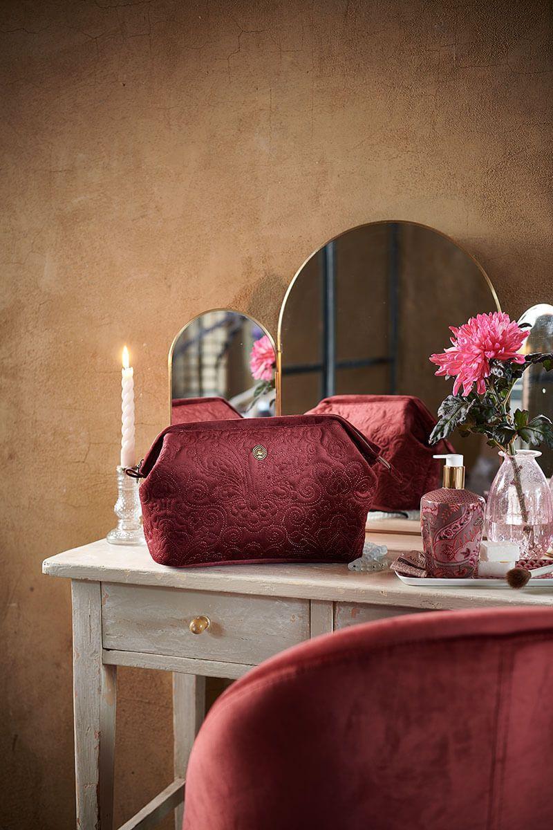 Pip Studio Toilettas Buidel Extra Groot Velvet Quiltey Days Rood Blauw