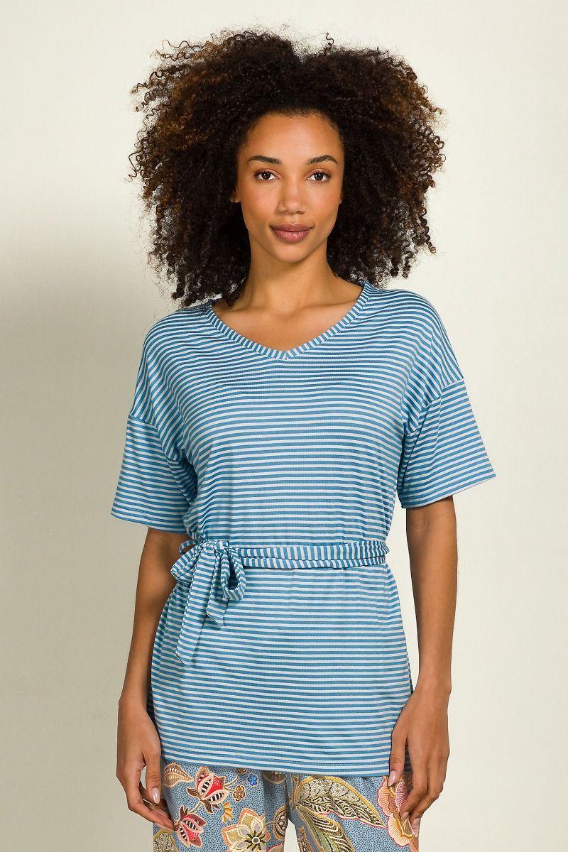Pip Studio Tonya Top Korte Mouw Little Sumo Stripe Blauw Zand