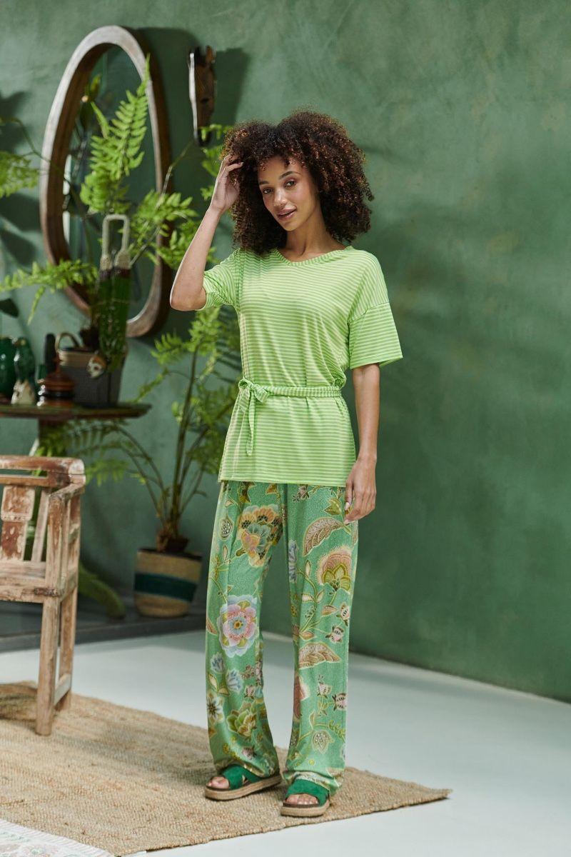 Pip Studio Tonya Top Korte Mouw Little Sumo Stripe Groen Zand