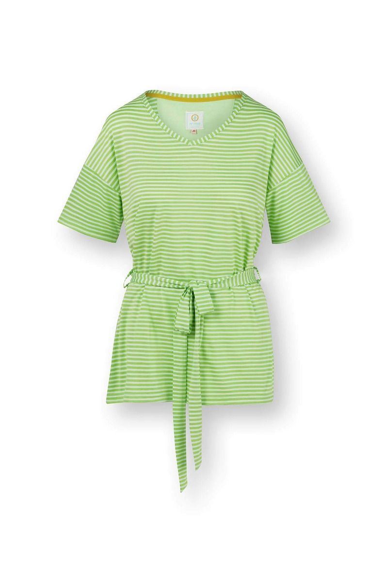 pip studio Tonya Top Korte Mouw Little Sumo Stripe Groen Zand