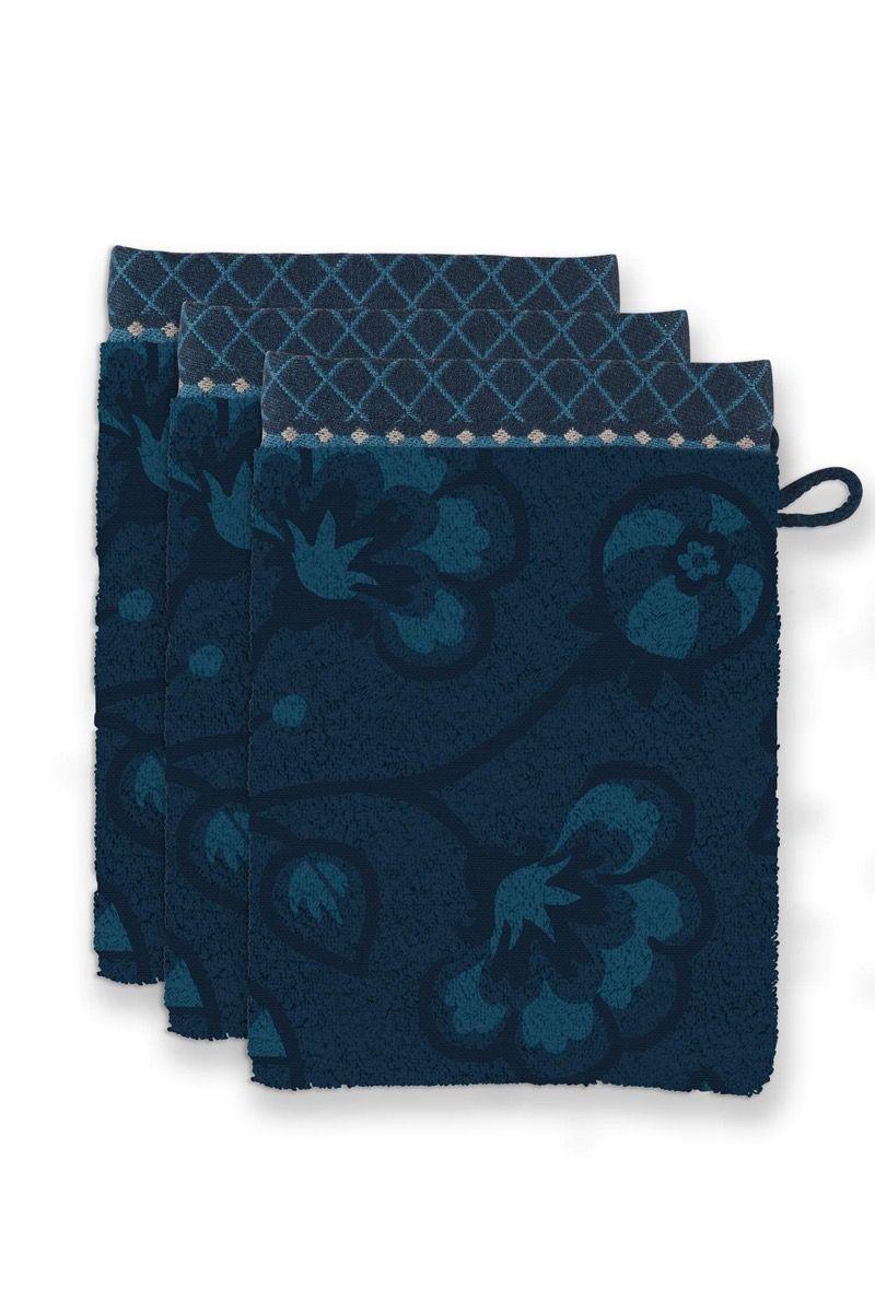 pip studio Washandje Set/3 Jasmin Jacquard Donkerblauw 16x22cm Groen