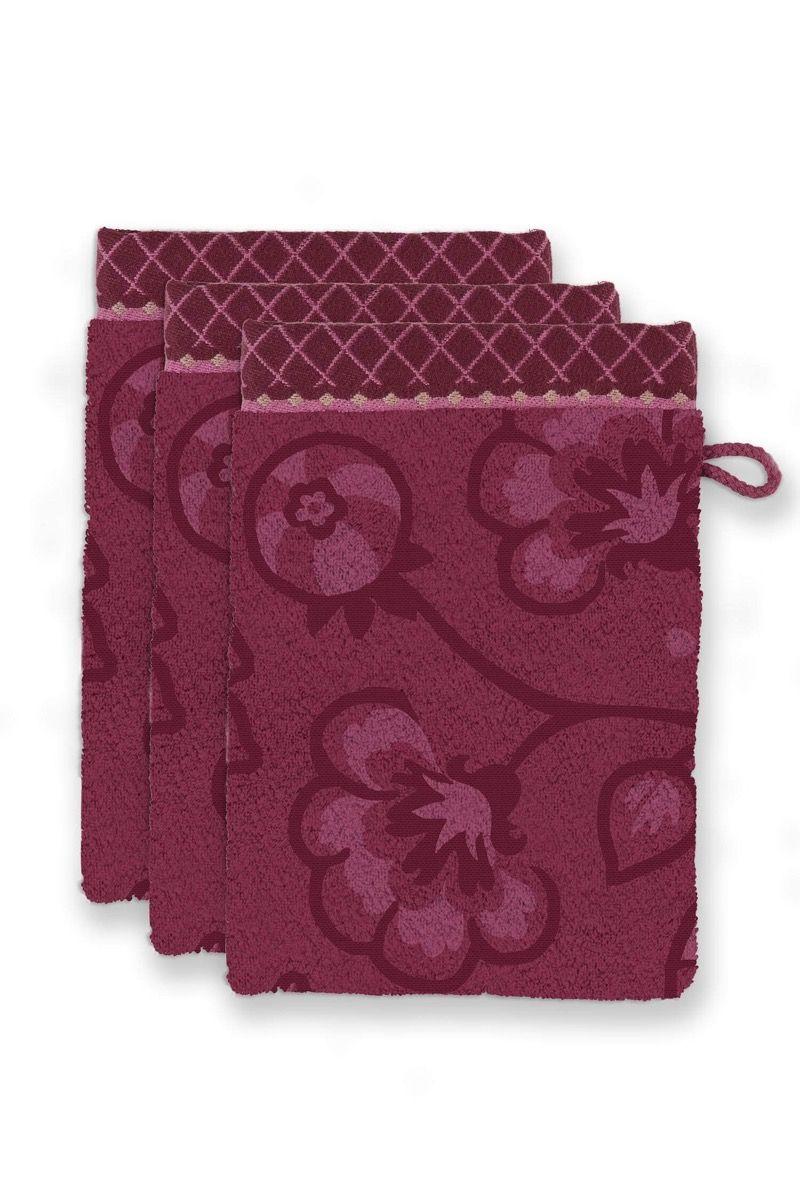 pip studio Washandje Set/3 Jasmin Jacquard Donkerroze 16x22cm Groen