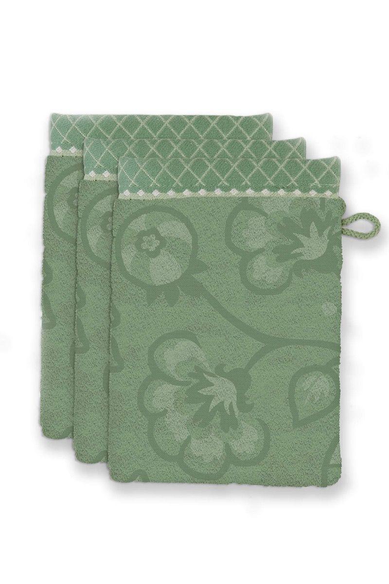 pip studio Washandje Set/3 Jasmin Jacquard Groen 16x22cm Groen
