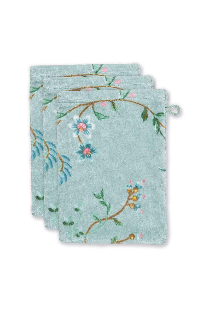 pip studio Washandje Set/3 Les Fleurs Blauw 16x22 cm Blauw