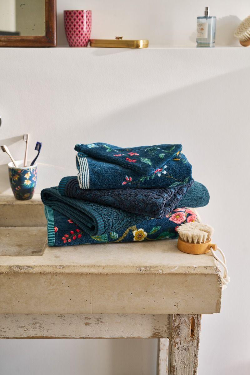 Pip Studio Washandje Set/3 Les Fleurs Donkerblauw 16x22 Cm Blauw