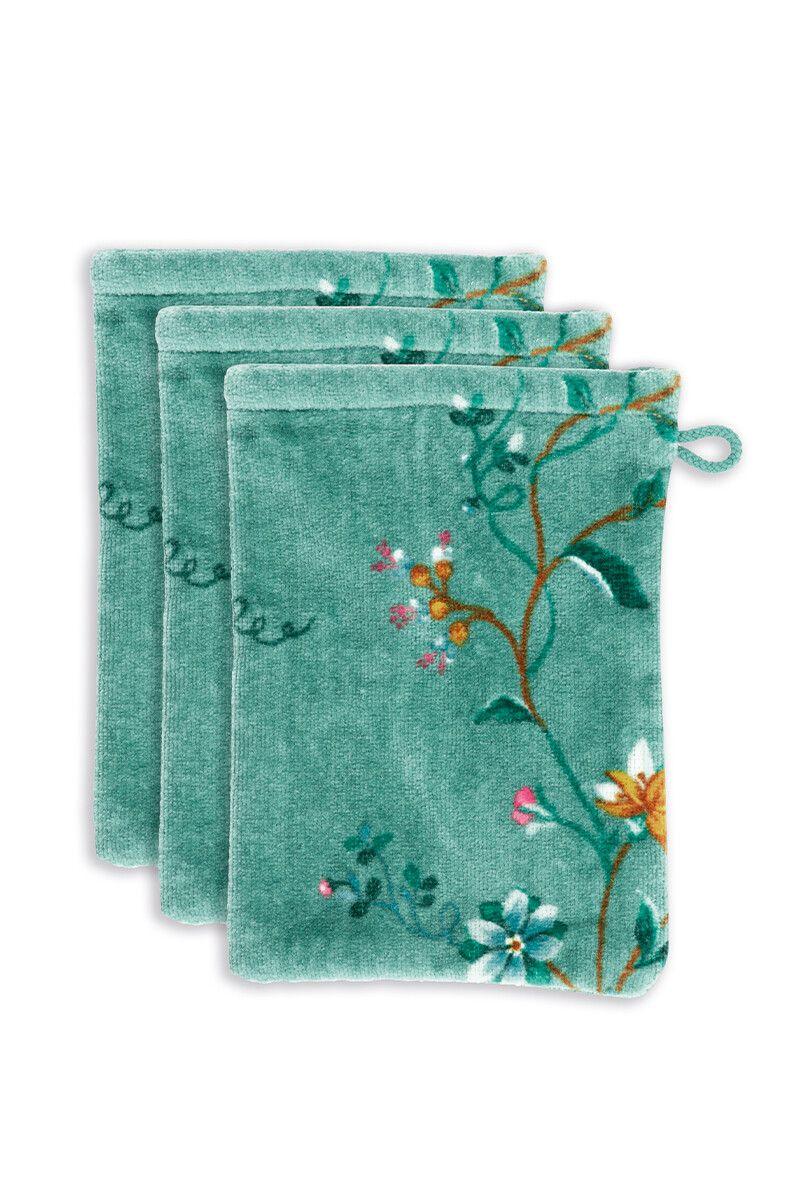 pip studio Washandje Set/3 Les Fleurs Groen 16x22 cm Blauw