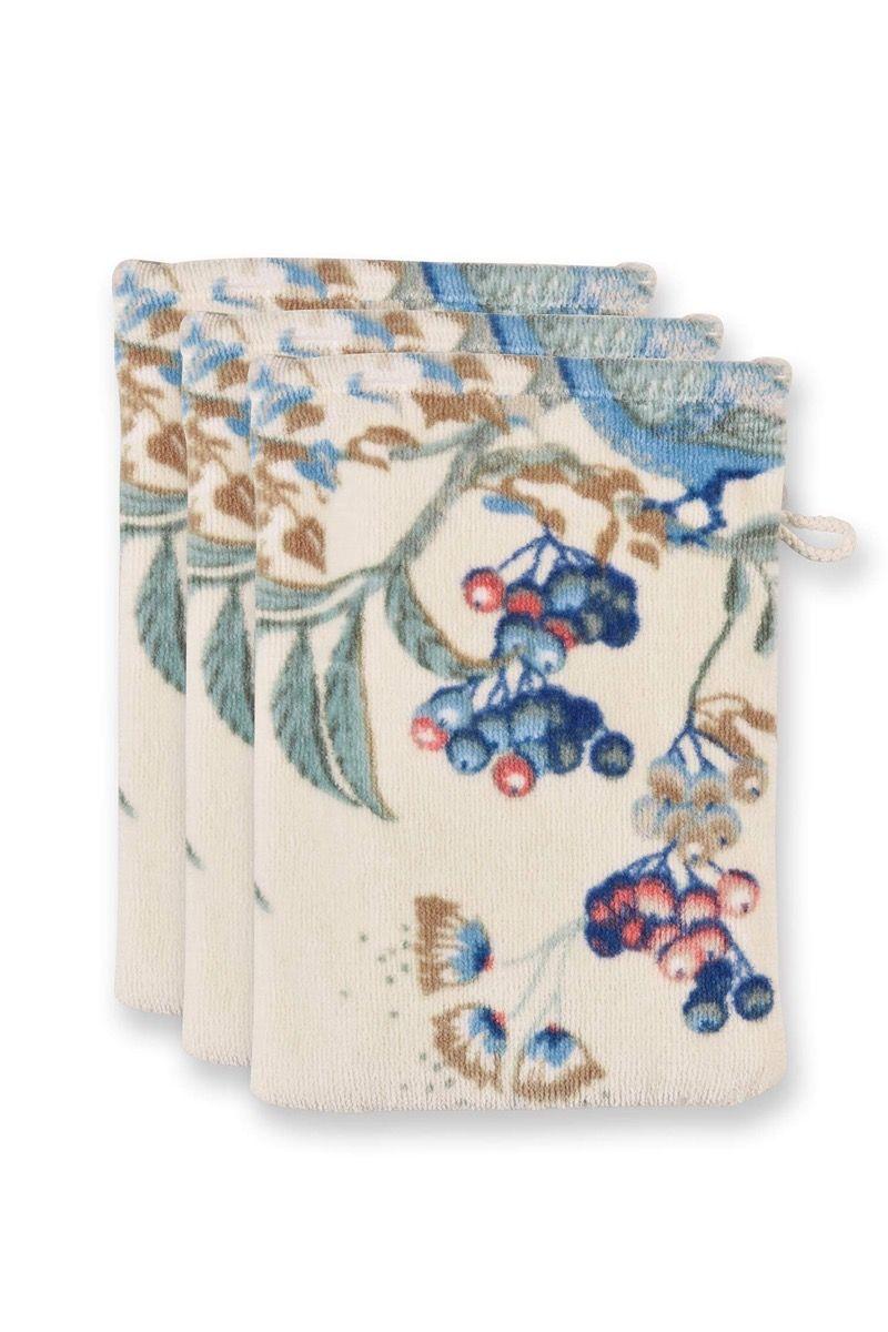 pip studio Washandje Set/3 Secret Garden Wit/Blauw 16x22cm Paars
