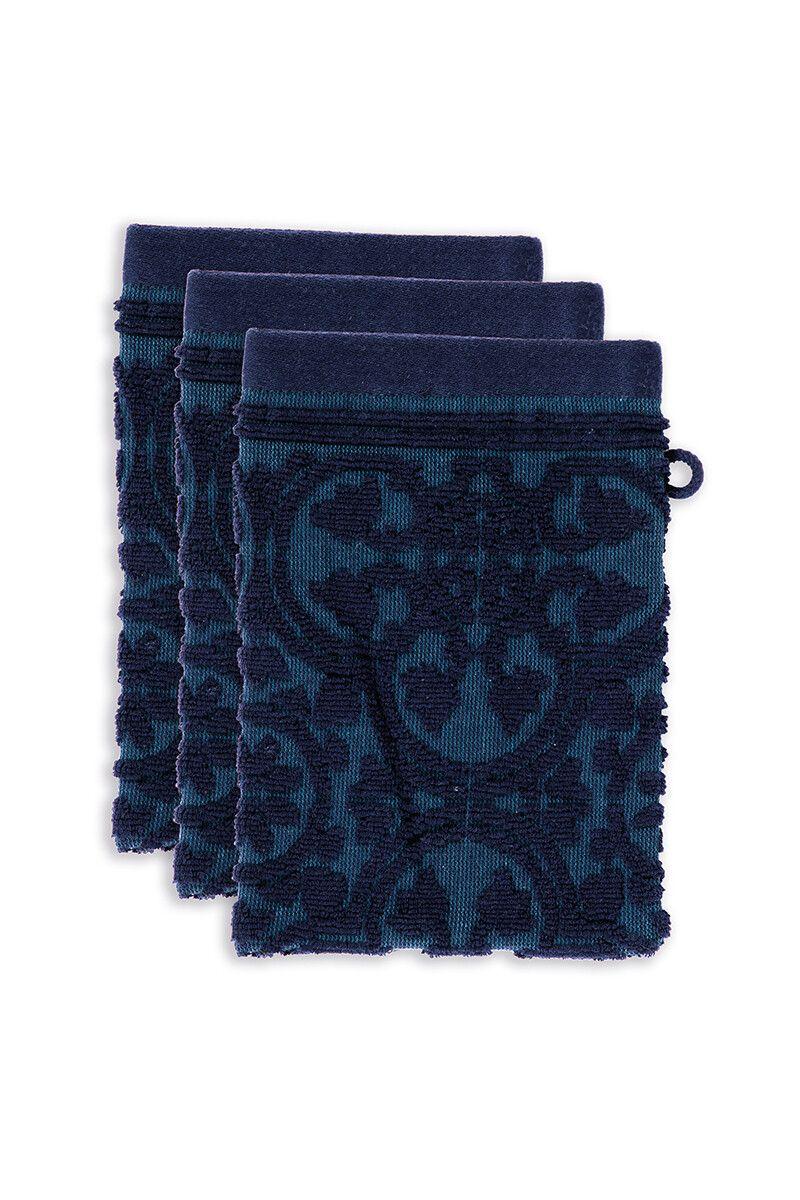 pip studio Washandje Set/3 Tile de Pip Donkerblauw 16x22 cm Wit