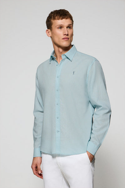 polo club Aquamarijn regular fit hemd van linnen en katoen met geborduurd Rigby Go-logo