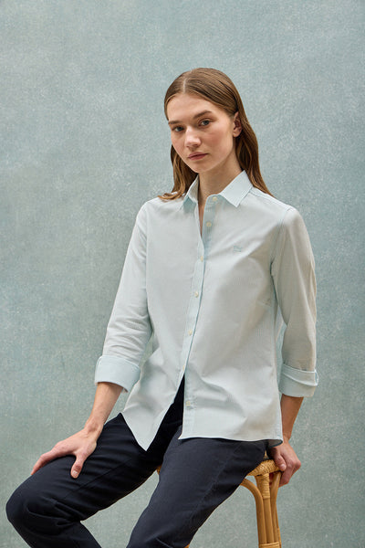 polo club Aquamarijnkleurig gestreept hemd met geborduurd logo