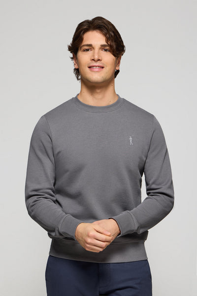 polo club Asfalt grijze sweater relax met ronde hals en rubberen Rigby-logo