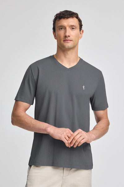 polo club Asfaltgrijs T-shirt met korte mouwen V-hals en geborduurd Rigby Best