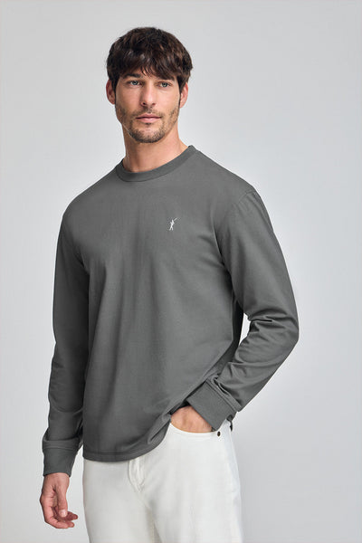 polo club Asfaltgrijs T-shirt met lange mouwen en geborduurd Rigby Go-logo