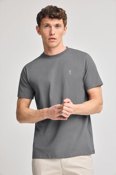 polo club Asfaltgrijs T-shirt met ronde hals en rubberen Big Rigby Go-logo