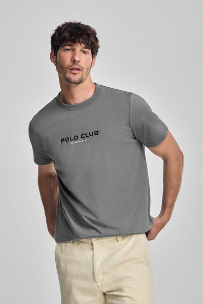polo club Asfaltgrijs T -shirt met ronde hals en rubberen logo