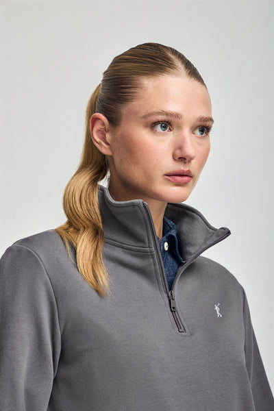 polo club Asfaltgrijze sweater met halve rits en geborduurd Rigby Go-logo