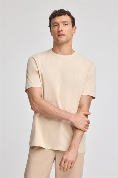 polo club Beige basic T-shirt met ronde hals en geborduurd Rigby Best