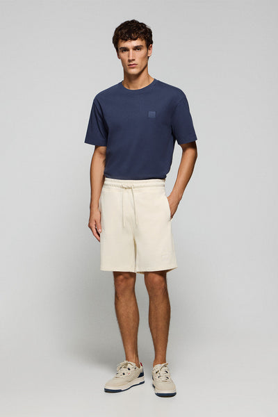 polo club Beige bermuda 'Jonas' van katoen met rubberen Polo Club-patch in keperstof relaxed fit