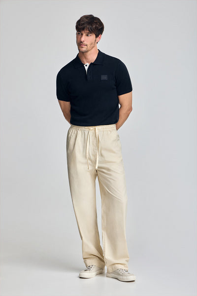 polo club Beige broek Sunset met elastische tailleband